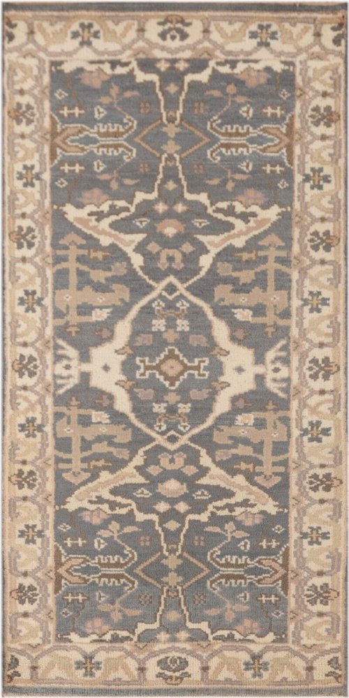 Gray Ivory Geometric Hand-Knotted Wool Rug