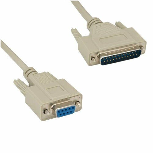 RS-232 Serial Modem Cable - DB9 Female to DB25 Male, 1 Foot