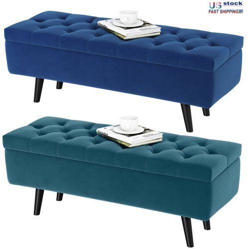 Velvet Storage Bench Ottoman