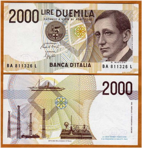 Marconi 2000 Lira Note - Pre-Euro Italian Paper Money