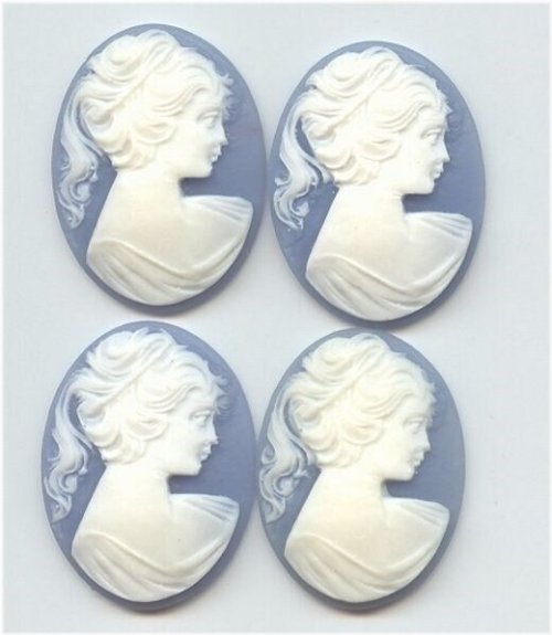 Wedgewood Blue Lady Head Pony Tail Cameos