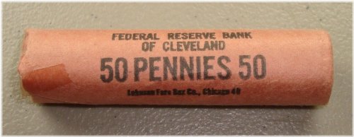 1955-D Original Bank Wrapped Roll OBW Lincoln Wheat Cents Uncirculated