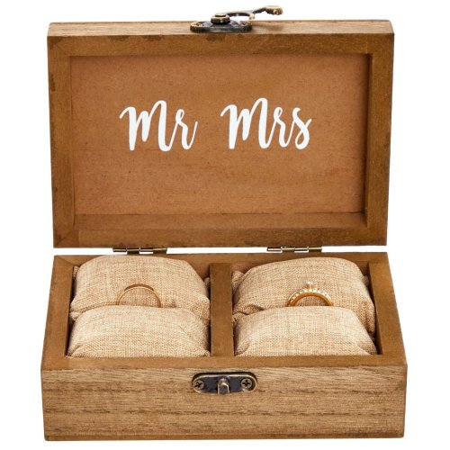 Burlap-lined Wooden Ring Box for Rustic Weddings