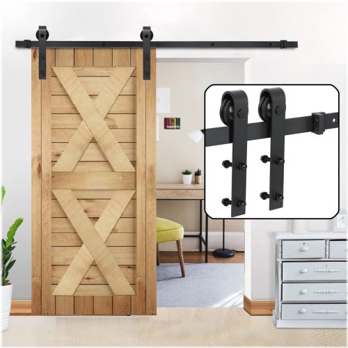 Black Hang Style Track Rail Kit for Sliding Barn Doors (6.6FT)