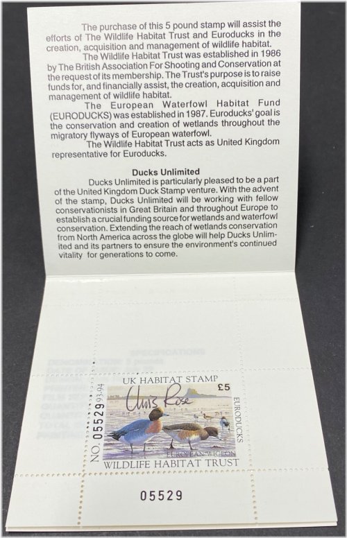 Wildlife Habitat Trust 1993 UK £5 Duck Stamp Collection