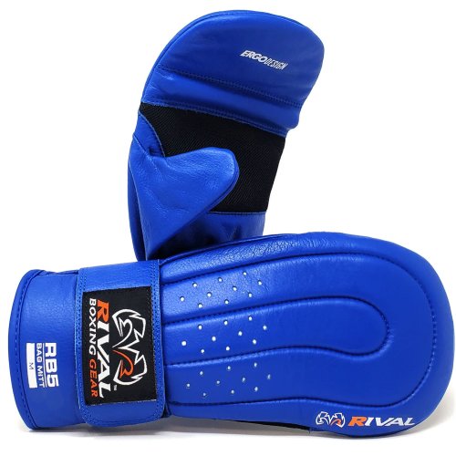 Blue Leather Training Mitts with Hook and Loop Closure by RIVAL Boxing