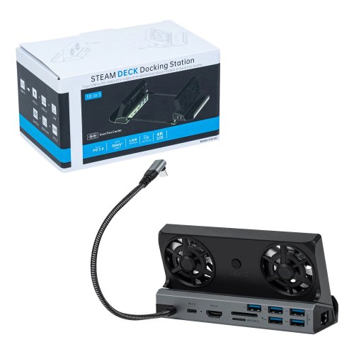 Steam Deck Hub with Dual Cooling Fans - Gray