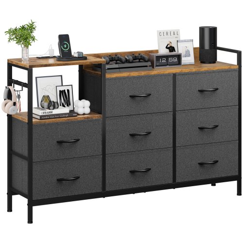 Chic Fabric Drawer Dresser with Charge Station