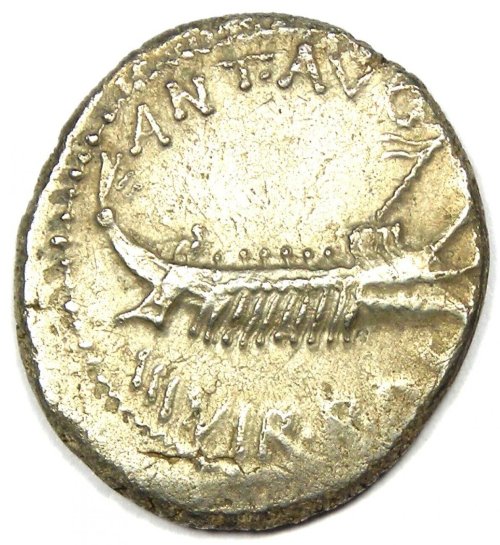 Silver Galley Denarius - 30 BC