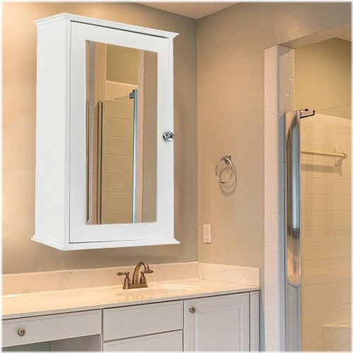 Reflective Wood Medicine Cabinet with Wall Storage and Shelf Organizer