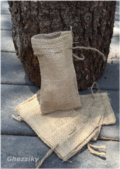 Jute Drawstring Burlap Sacks - Set of Three Different Sizes