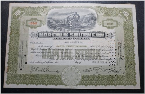 The Columbus Southern Railway Company Unissued Common Stock Certificate