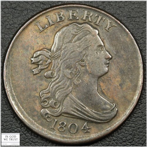Copper Draped Bust Half Cent - 1804 Plain 4, No Stems