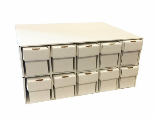 Vertical Card Collection Organizer with 10 White Storage Boxes