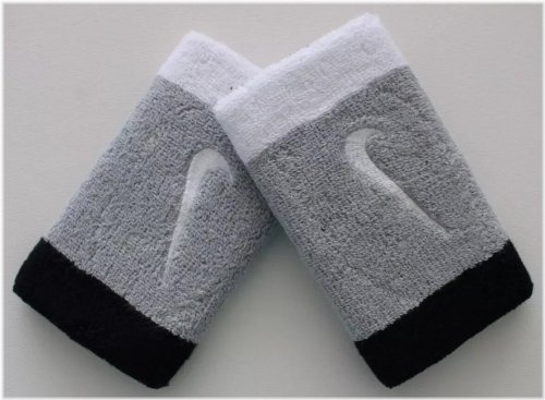 Swoosh Doublewide Wristbands LT Smoke Grey/Black/White