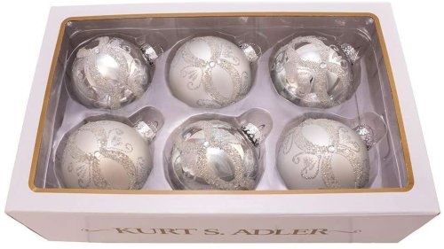 Sparkling Silver Glass Ball Ornaments Set