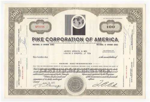Heritage Stock Document: Pike Corporation of America