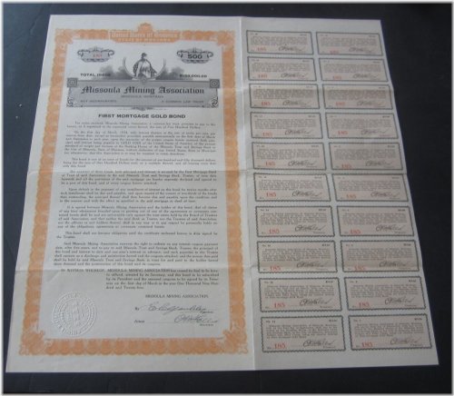 Vintage Missoula Gold Bond Certificate