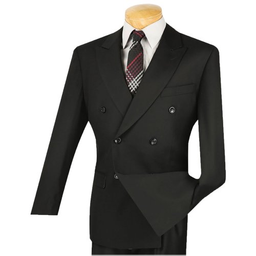 Regal Black Double-Breasted Suit with Adjustable Waist by VINCI