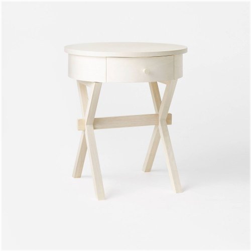 Wasatch Round Accent Table with Drawer Off White