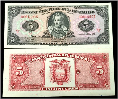 Global Banknote Treasury: Ecuador 5 Sucres 1988 UNC