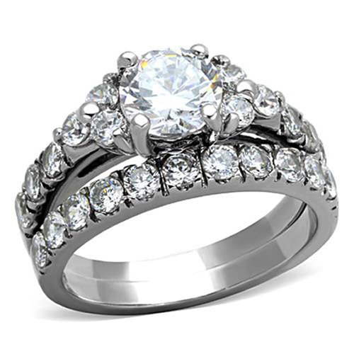 Sparkling Stainless Steel Wedding Ring Set