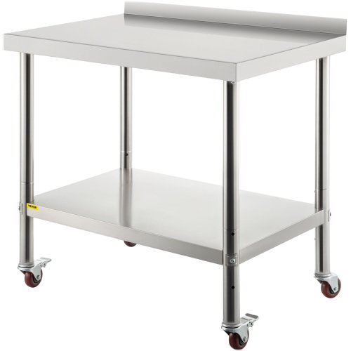 Stainless Steel Kitchen Work Prep Table with Backsplash and Casters