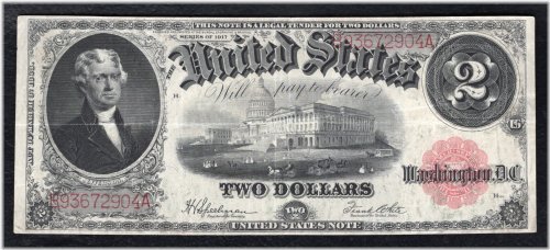 1917 $2 Two Dollars Legal Tender United States Note (Very Fine)