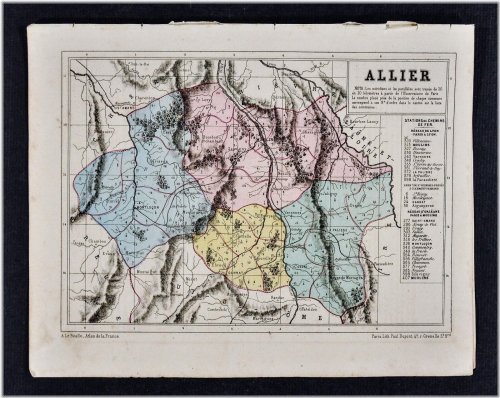 1864 Le Bealle Map - Department Allier - Neuilly Montlucon La Palisse - France