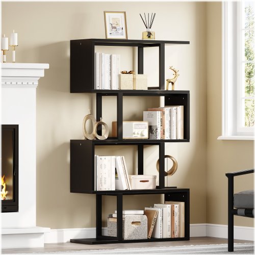 Geometric Wood Tiered Bookshelf Divider