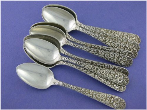 Vintage Repoussé S KIRK & SON Coin Silver Spoons