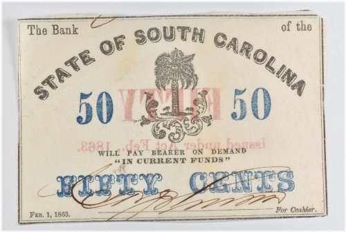 South Carolina 50 Cents Bank Note - 1863 Series