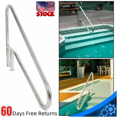 Stainless Steel Pool Handrail with Cross Braced Deck Mounted Step Stair Rail (50"x 36")