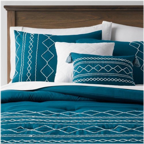 Kenton Diamond Stitch Dark Teal Blue Bedding Set