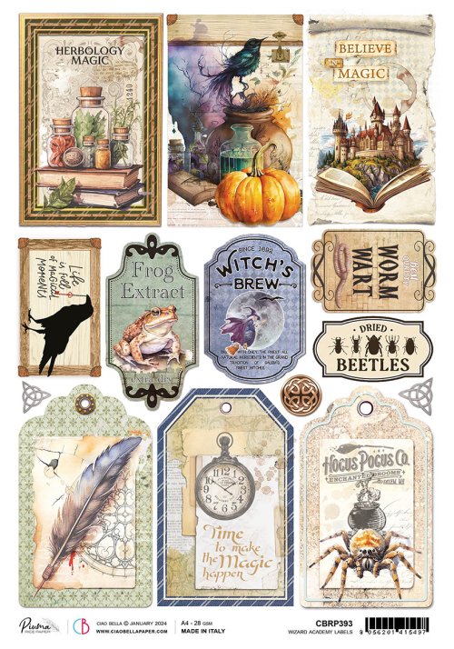 Rice Paper Mixed Media Wizard Academy Labels