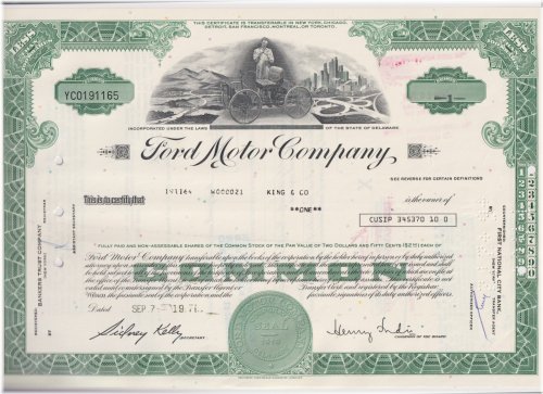 Vintage Ford Motor Company Stock Certificate