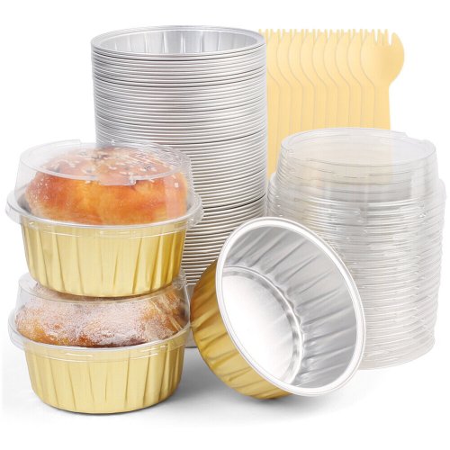 Mini Foil Baking Cups with Flat Lids - 50 Pack
