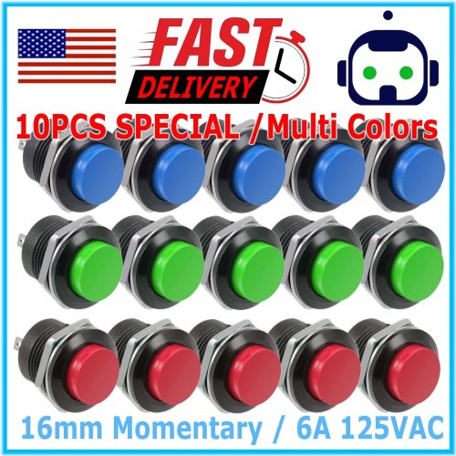 Metallic Momentary Round Switch Set - 10 Pieces