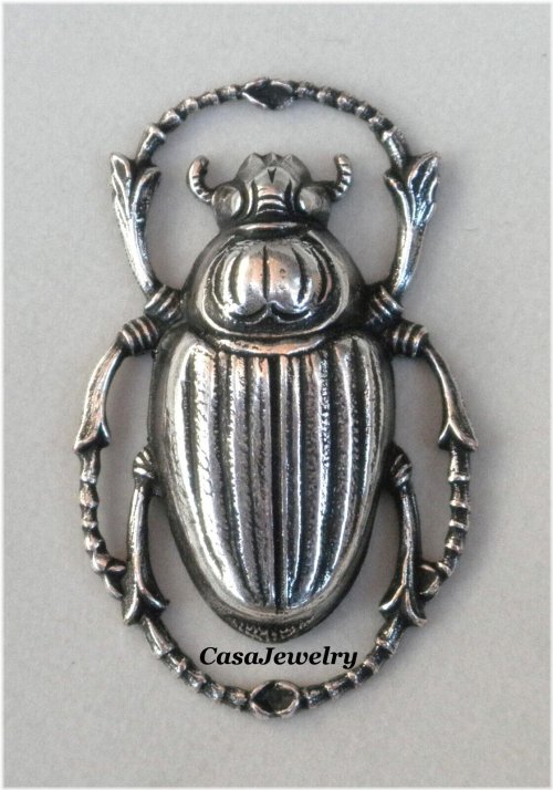 Antiqued Scarab Sterling Silver Plated Component - Single Piece Lot