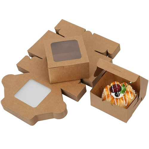 Kraft Pastry Display Box with Clear Window (60 Pack)