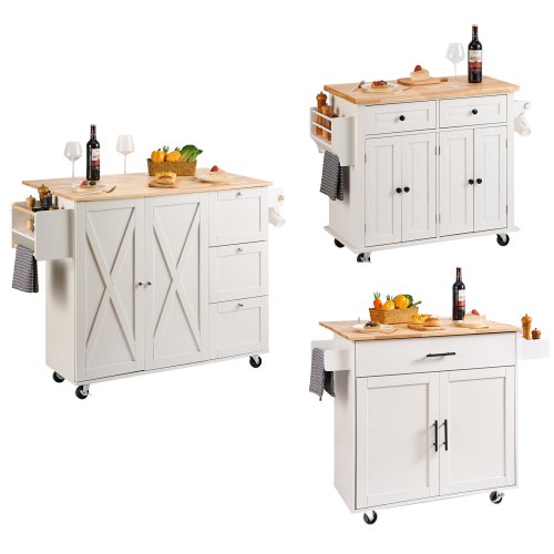Drop-Leaf Wood Storage Cart