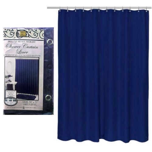 Navy Blue Waterproof Magnetized Shower Curtain Liner - Heavy Duty Vinyl (70"X72")