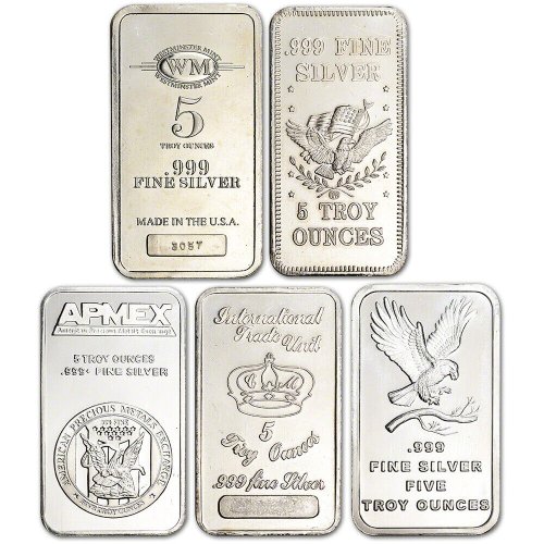 Pure Silver Reserve: 5 oz Secondary Market Bars and Rounds