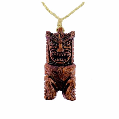 Koa Wood Tiki God Ku Pendant Necklace