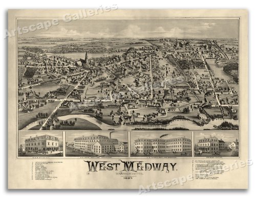 Medway Massachusetts Vintage Style City Map - 1887