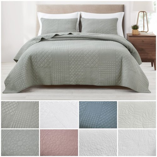 Embroidered Cotton Bedspread Set by Chezmoi Collection