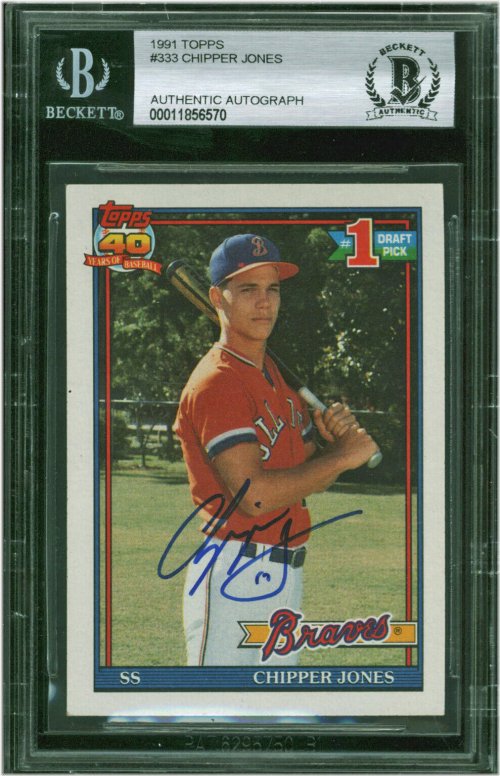 Chipper Jones Rookie Autographed Baseball Card with Authenticity Certification