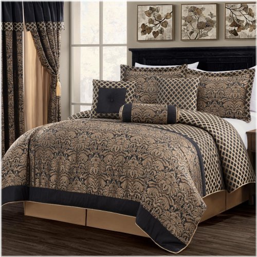 Black Gold Floral Jacquard Comforter Set