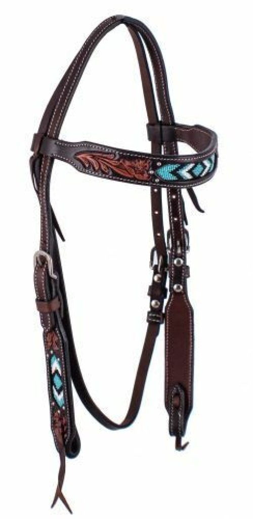 Turquoise Beaded Leather Headstall