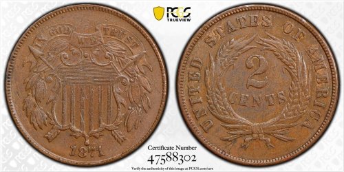 Double Die 1871 Two Cent Piece